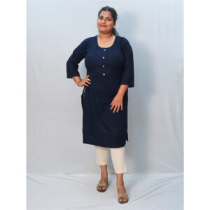 Navy Blue Chikankari Embroidery Long Kurti