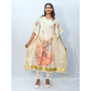 Radha Krishna Print Tissue Kaftan Dress