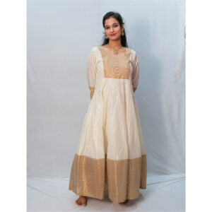 Off-White Red & Golden Stripe Kerala Gown