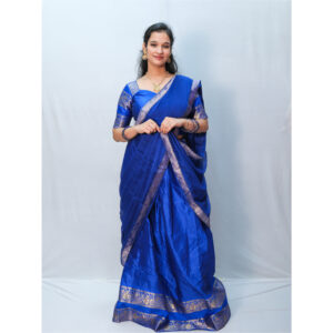 Royal Blue Kerala Silk Dhavani Set with Golden FB