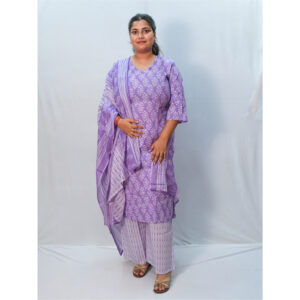 Light Purple Jaipuri Cotton Mirror Work Three-Piece Set