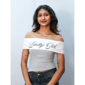 Grey Off-Shoulder Asymmetric Crop Top