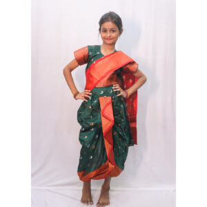 Dark Green Red & Gold Nauvari Saree
