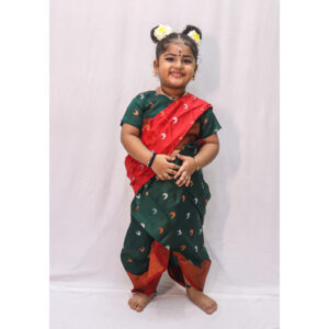 Dark Green Red & Gold Nauvari Saree