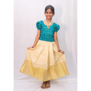 9-Year Kids Tissue Skirt with Teal Blue Check Blouse