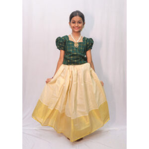 Kids Tissue Skirt with Dark Green Check Blouse