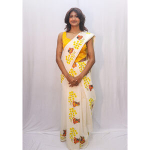 Krishna Kanikonna Print Cotton Set Mundu