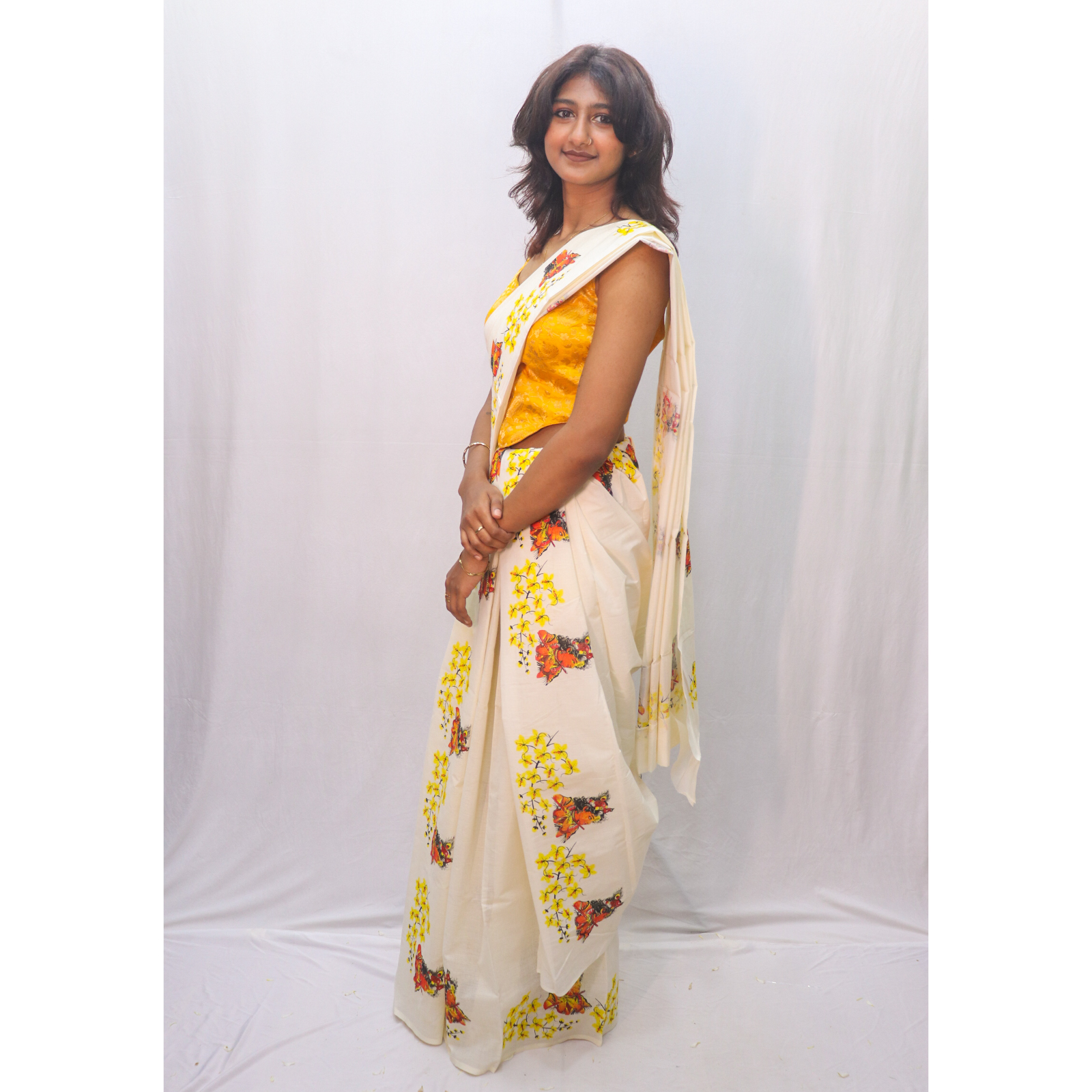 Krishna Kanikonna Print Cotton Set Mundu - Image 3