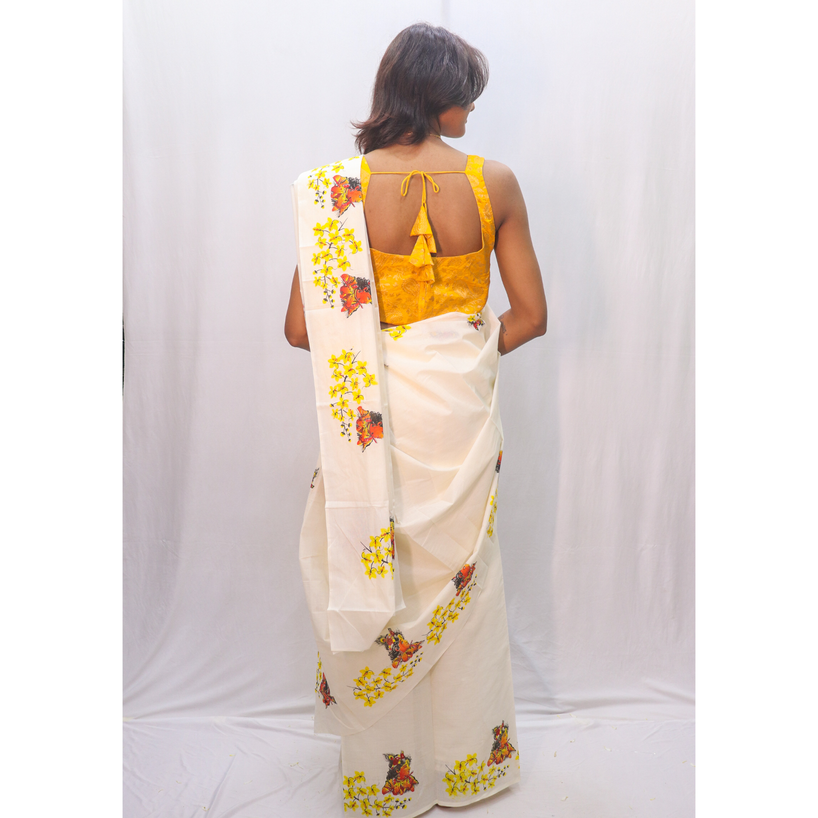 Krishna Kanikonna Print Cotton Set Mundu - Image 4