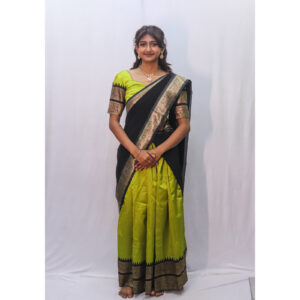 Green Silk Dhavani Set with Black Border