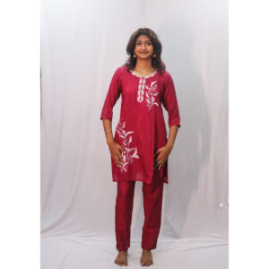 Purple Co-Ord Set with White Leaf Sequin Embroidery