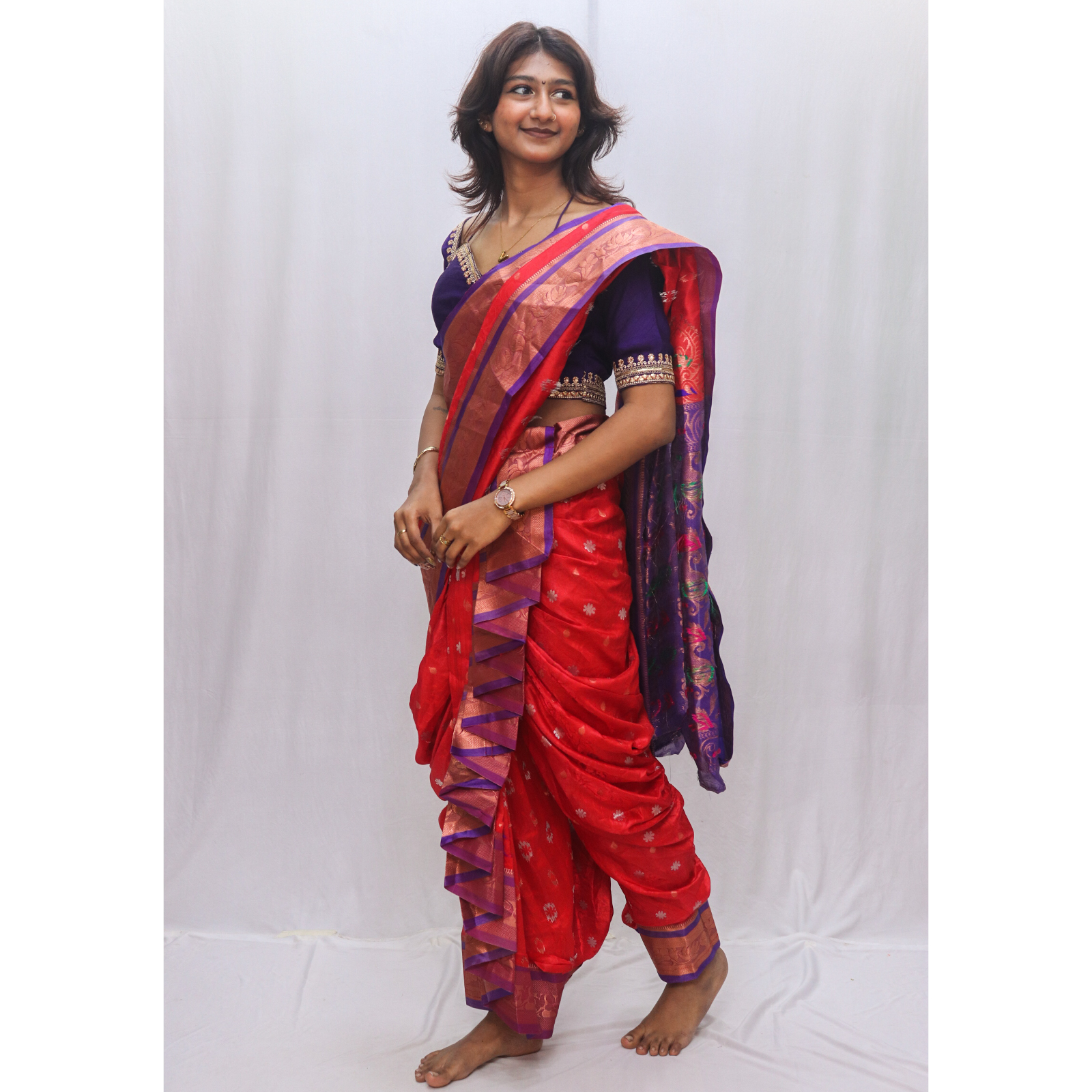 Red Purple Rajlakshmi Saree - Image 3
