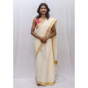 2-Inch Golden Border Ready-to-Wear Cotton Saree