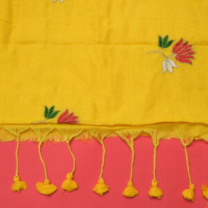 Yellow Lotus Embroidery Mul Cotton Saree