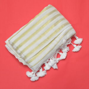 White & Gold Stripe Mul Cotton Saree