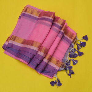 Blue & Purple Stripe Mul Cotton Saree
