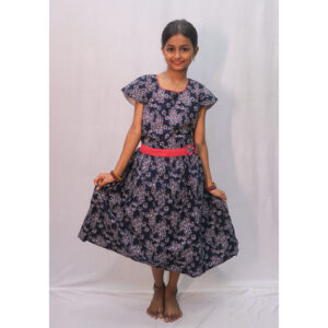 Navy Blue & White Small Flower Kids Frock