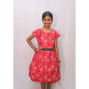 Red & White Small Flower Kids Frock